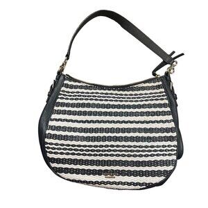 Kate Spade New York Cobble‎ Hill Straw Mylie Shoulder Bag Black Cement Leather